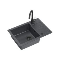 GO- SMART CZARNY zlewozmywak granitowy 1-k z/o (62x44x17,5) + bateria very black + syfon manualny z zaślepką very black