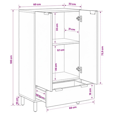 Highboard Wykończenie w kolorze białego prania 60 x 33 x 100 cm