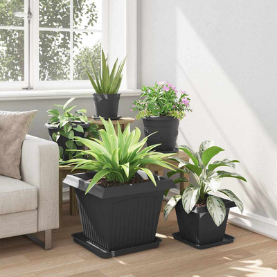 Kwadratowa Taca na Kwiaty 24 pcs Czarny 36 x 36 x 2.5 cm