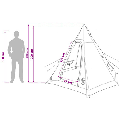 Tipi Tent Water-Resistant 3-osobowy Zielony wojskowy