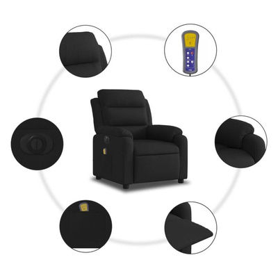 vidaXL Rozkładany fotel masujący, elektryczny, czarny, tkanina model standard