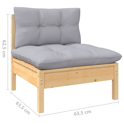 10-cz. zestaw wypoczynkowy do ogrodu, szare poduszki, sosnowy