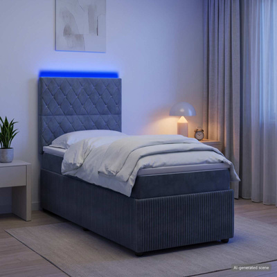 Łóżko z box spring LED z materacem ciemnoszary 90 x 200 cm