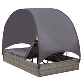 vidaXL Podwójny leżak z baldachimem, polirattan, szary