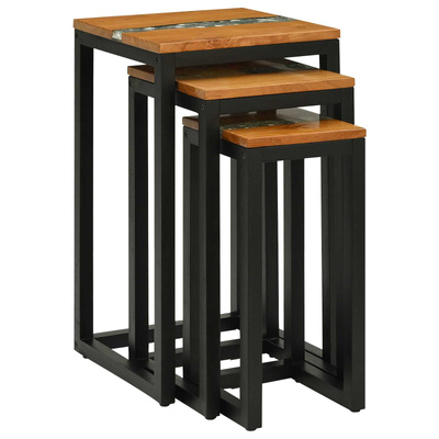 Stolik Nesting 3 szt. brązowy Lite drewno teakowe