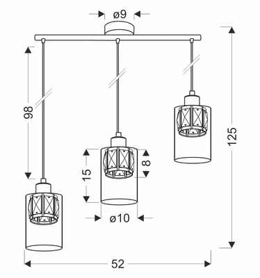 Lampa wisząca Ducato potrójna z kloszami szklana czarno-złota do jadalni