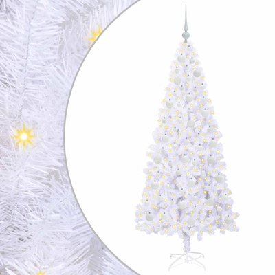 Sztuczna choinka z 300 diodami LED Biały 180 cm PVC i stal