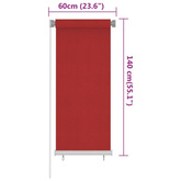 vidaXL Roleta zewnętrzna, 60x140 cm, czerwona, HDPE