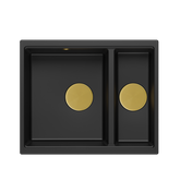 QUADRON | LOGAN 150 | granitowy zlewozmywak kuchenny CZARNY mat + ZŁOTO PVD | wymiary: 56 x 46 x 22 cm | 1,5-komorowy wpuszczany | podbudowa szafki od: 60 cm