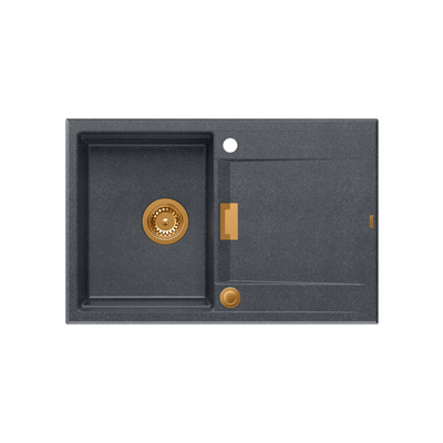 Zlewozmywak granitowy OWEN 111 – jednokomorowy, wpuszczany, black diamond/elementy miedziane, Quadron