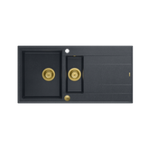 EVAN 156 GraniteQ zlewozmywak z syfonem Push To Open 1,5-komorowy z/o (1000x500x210; kom. 420x480) black diamond / elementy złote