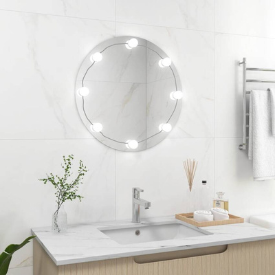 vidaXL Lustro ścienne z lampkami LED, okrągłe, szklane