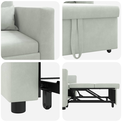 Rozkładana sofa jednoosobowa z kółkami Jasnoszary Aksamit