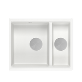 QUADRON | LOGAN 150 | granitowy zlewozmywak kuchenny BIAŁY + STAL | wymiary: 56 x 46 x 22 cm | 1,5-komorowy wpuszczany | podbudowa szafki od: 60 cm