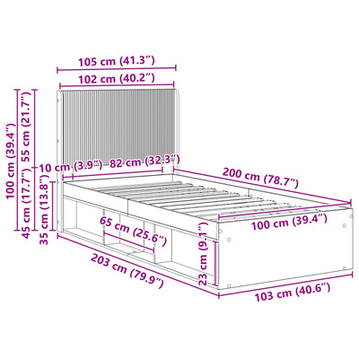 Stelaż łóżka z przechowywaniem i zagłówkiem Biały 100 x 200 cm