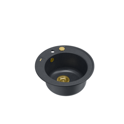 MORGAN 210 GraniteQ zlewozmywak black diamond z syfonem Push To Open kol. złoty okrągły 1-komorowy b/o + zaczepy 3 szt