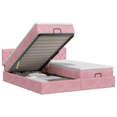 Łóżko ottoman z materacem Z zagłówkiem 2 pcs różowy Welur