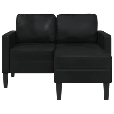 Sofa 2-osobowa z szezlongiem w kształcie litery L, czarna, 125 cm, skóra ekologiczna