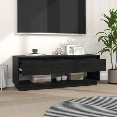 vidaXL Szafka pod TV, czarna, 110,5x34x40 cm, lite drewno sosnowe