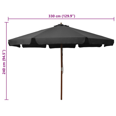 Parasol ogrodowy na drewnianym słupku, 350 cm, antracytowy