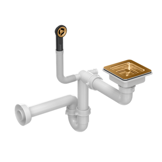 Odpływ zatyczkowy KWADRATOWY z syfonem 1-komorowy PVD miedź (GRANIT-pionowy), save space