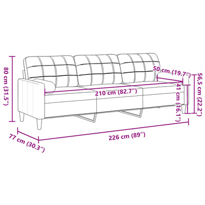3-osobowa sofa z poduszkami, taupe, 210 cm, obita tkaniną
