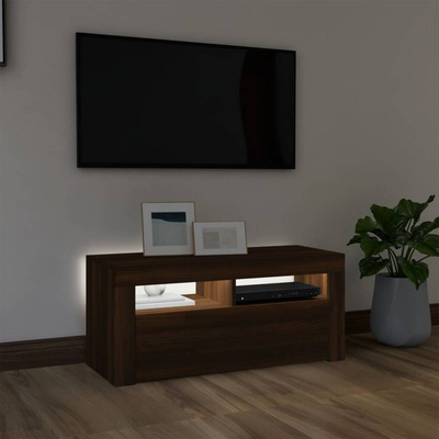vidaXL Szafka pod TV z oświetleniem LED, brązowy dąb, 90x35x40 cm