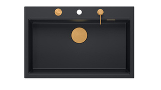 Zlewozmywak granitowy MARC 1-komorowy 76x50 cm czarny/pure carbon + Nano MIEDŹ PVD