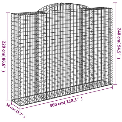 Kosze gabionowe, 12 szt, 300x50x220/240cm, galwanizowane żelazo