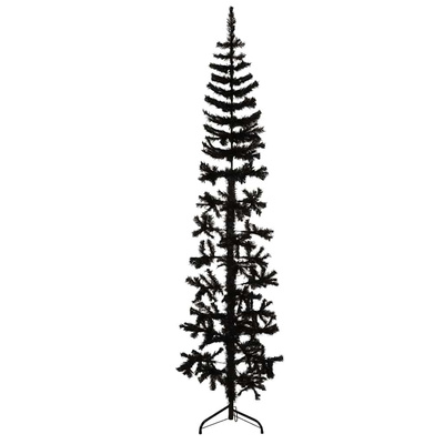 Smukła choinka połówka ze stojakiem, sztuczna, czarna, 210 cm