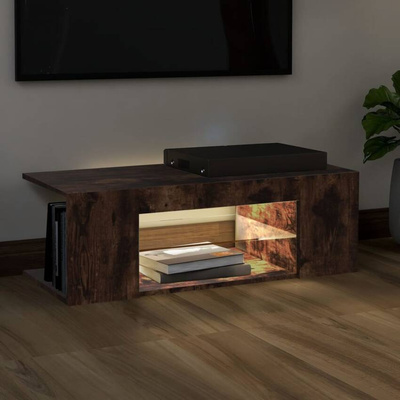 vidaXL Szafka pod TV z oświetleniem LED, przydymiony dąb, 90x39x30 cm