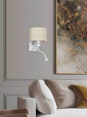 Lampa Kinkiet Biały 1X40W E27+2W Led Abażur Kremowy Polo