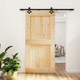 Drzwi przesuwne 100 x 210 cm Lite Drewno Sosnowe (Nieobrobione)