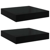 vidaXL Półki ścienne 2 szt., czarne, wysoki połysk, 23x23,5x3,8 cm MDF