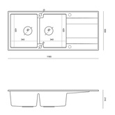 EVAN 121 GraniteQ zlewozmywak z syfonem Push To Open 2-komorowy z/o (1160x500x210; kom. 420x340) snow white / elementy złote