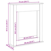 Obudowa kominka, biała, 75x20x87,5 cm, materiał drewnopochodny