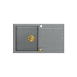 EVAN 111 GraniteQ zlewozmywak z syfonem Push 2 Open 1-komorowy z/o (860x500x210) silver stone / elementy złote