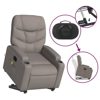 vidaXL Podnoszony fotel masujący, elektryczny, rozkładany, kolor taupe