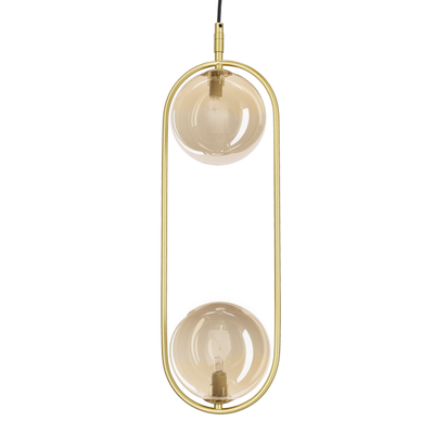 Lampa wisząca CORDEL vintage - złoty mosiądz z bursztynowymi kloszami kulkami - eleganckie oświetlenie salonu 2x G9 LED