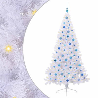 Sztuczna choinka z 300 diodami LED Biały 210 cm PVC i stal