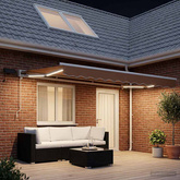 Ręczny ramowy zewnętrzny markizowy z LED piaskowy 5 x 3 m