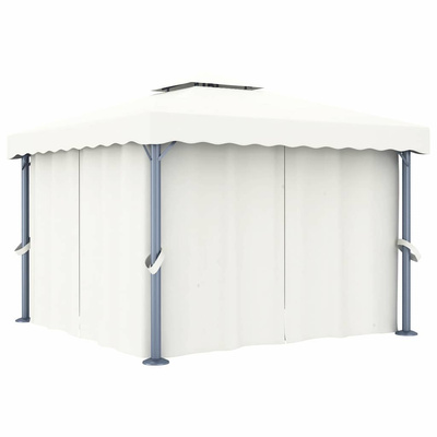 Altana z zasłonami i sznurem lampek LED, 3x3 m, kremowa