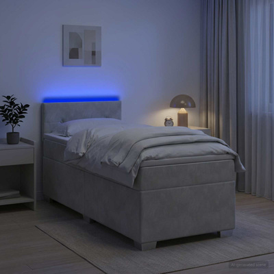 Łóżko Box Spring z materacem i LED jasnoszary 80 x 200 cm Welur