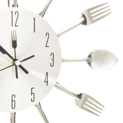 vidaXL Zegar ścienny z łyżek i widelców, srebrny, 31 cm, aluminium