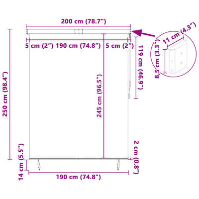 Roleta kremowy 200 x 250 cm Materiał i Aluminium