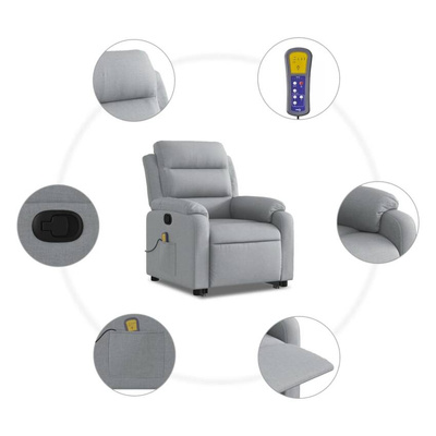 vidaXL Podnoszony fotel masujący, rozkładany, jasnoszary, tkanina model standard