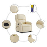 vidaXL Podnoszony fotel masujący, elektryczny, rozkładany, kremowy model standard
