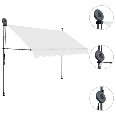 Ręcznie zwijana markiza z LED, 300 cm, kremowa