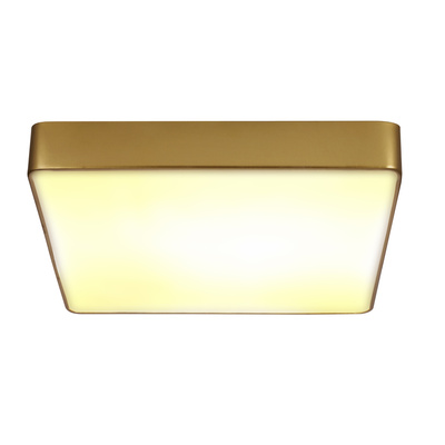 Plafon sufitowy LED QUATTRO złoty – kwadratowy ze szklanym kloszem - elegancka lampa sufitowa do korytarza i łazienki