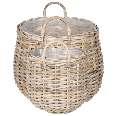 Kosz na rośliny 2 szt. Naturalna szarość Rattan Kubu